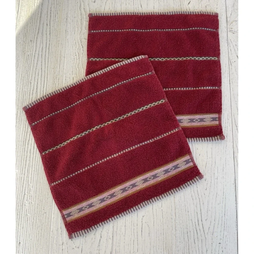 Vtg Ralph Lauren Set‎ of 2 Red Southwest Face Cloth Cotton  Washcloths